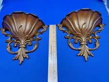 Vintage HOMCO Gold Scroll Wall Pocket Planter #4446 Rococo Set Of Two