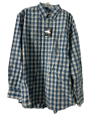 VTG Sears Trader Bay NWT Men's Sz L Lng Slv Blue & White Plaid Button-Down Shirt