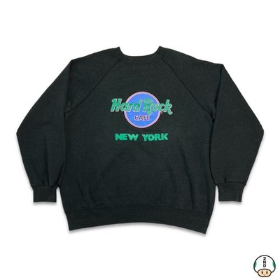 Vintage 80s Hard Rock Cafe Sweatshirt Mens XL Black USA New York Bassett Walker