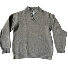 LL Bean Men's 100 Lambswool Soft Warm Sweater Oatmeal 4 Button Mock Neck Medium