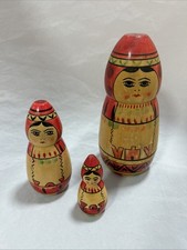 Vtg Wooden Russian Nesting Dolls 3 Made in USSR Folk Art 1970 s