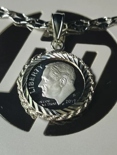 Beautiful Necklace 2019 S With  Dime Silver Coin Proof .999% Silver   $95.00.