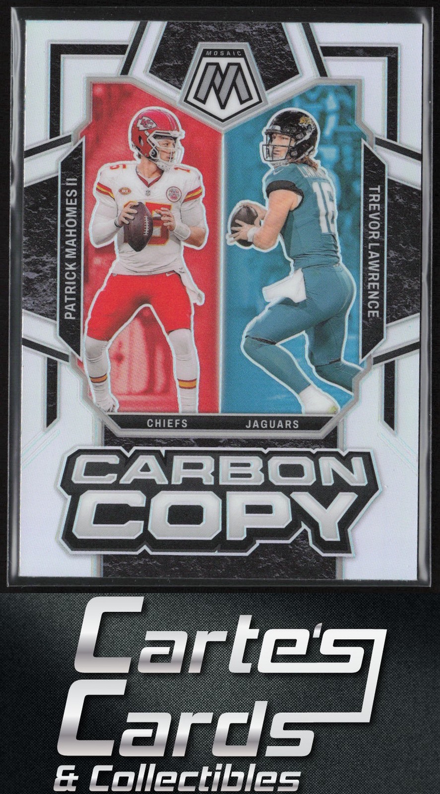 Patrick Mahomes Trevor Lawrence 2024 Panini Mosaic CC-1 Carbon Copy Silver Holo