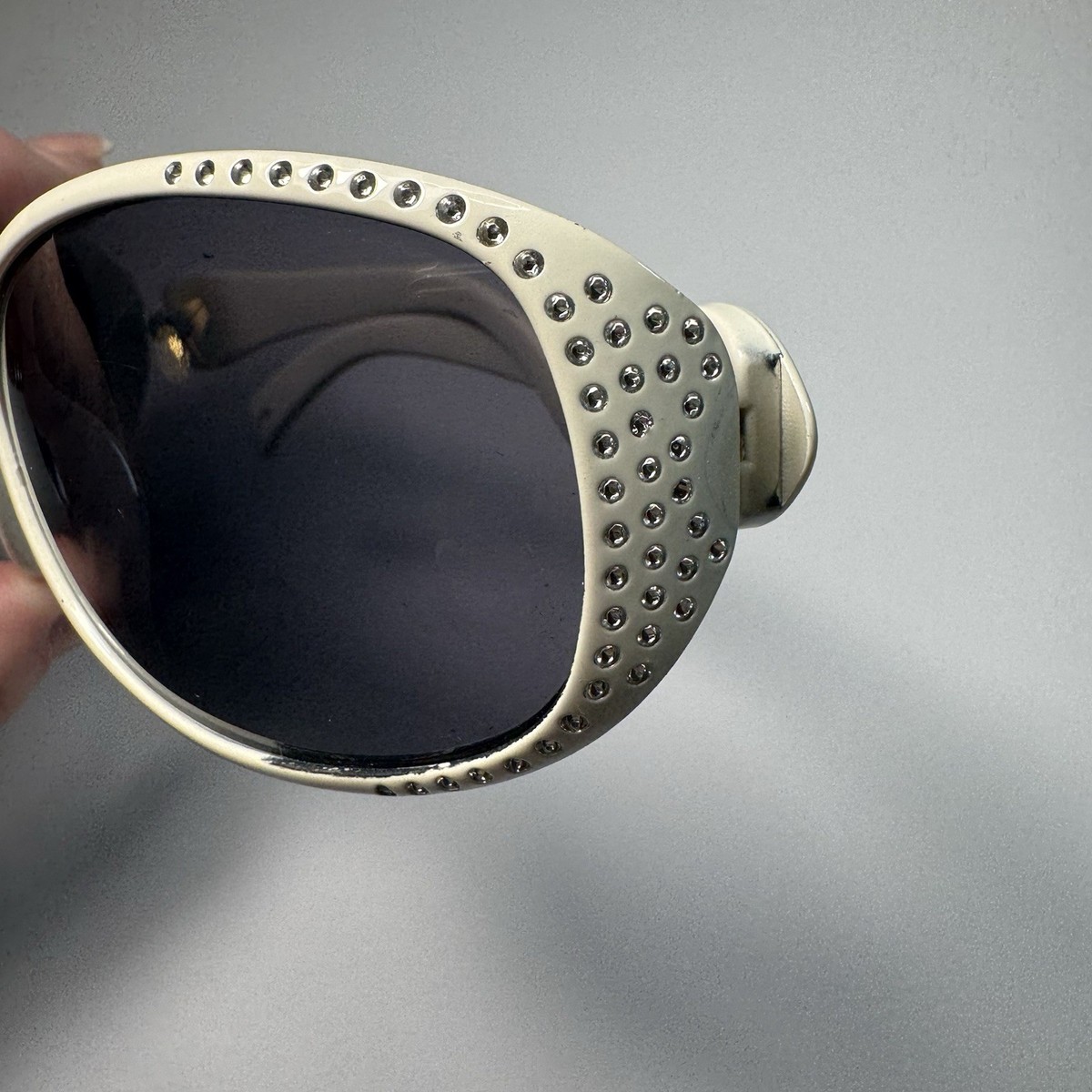 Vintage Y2K White Wrap Sunglasses | Rhinestone Bling Shield Frame