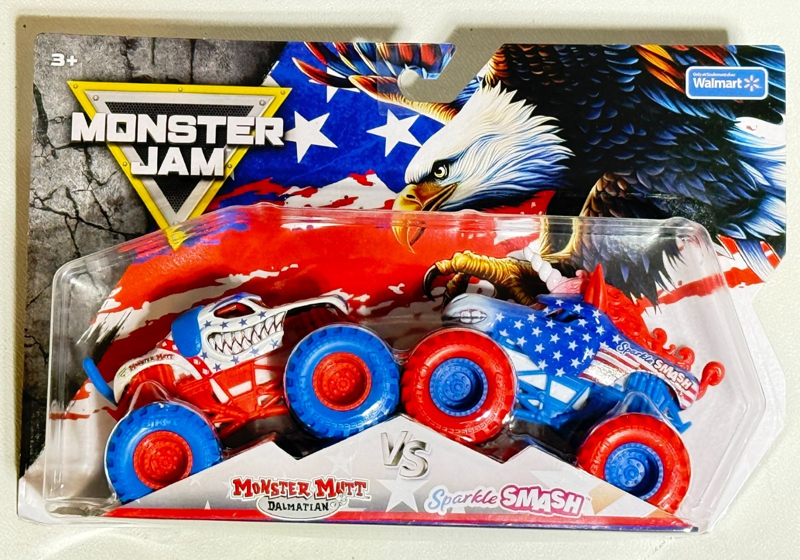 MONSTER JAM STARS AND STRIPES MONSTER MUTT SPARKLE SMASH 2 PACK  🔥FREE SHIP🔥