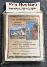 Primitive Rug Hooking Patterns Stamped Burlap Lighthouse & House in the Cove