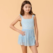 Blogilates Girls' Mommy  Me Ballerina Ruffle Dress - Blue Citrus Print
