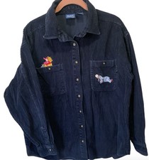 Vintage Disney Winnie the Pooh Embroidered Corduroy Button Down Shacket Sz Large