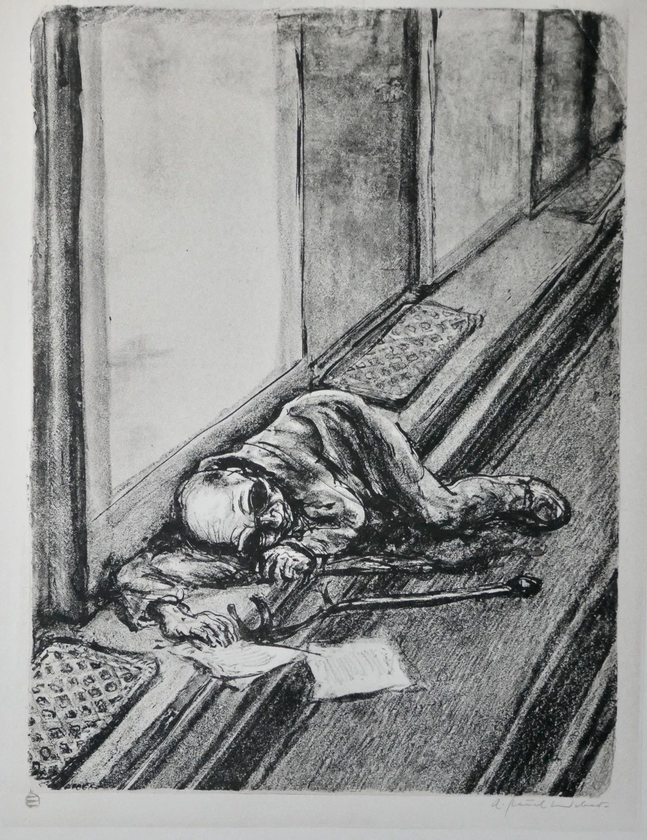 A. Paul Weber, Original Lithographie, signiert, Von Zimmer zu Zimmer