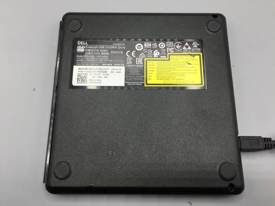 Dell GP61NB60 External USB DVDRW Drive DW316 08J15V Cable Included w/ Cord - Image 2 of 3