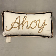 PV09008 Eastern Accents Hand Painted AHOY Lumbar Pillow / Bolster (11" x 21")