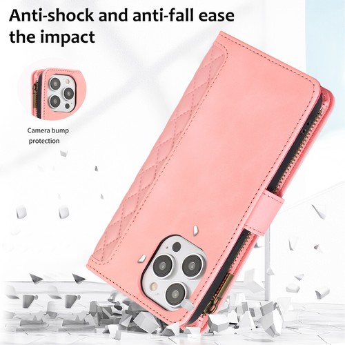 Brieftasche Hülle für iPhone 16/15/14/13/12/11 Kartenfächer Reißverschluss Geldbörse Crossbody Riemen - Bild 10 von 17