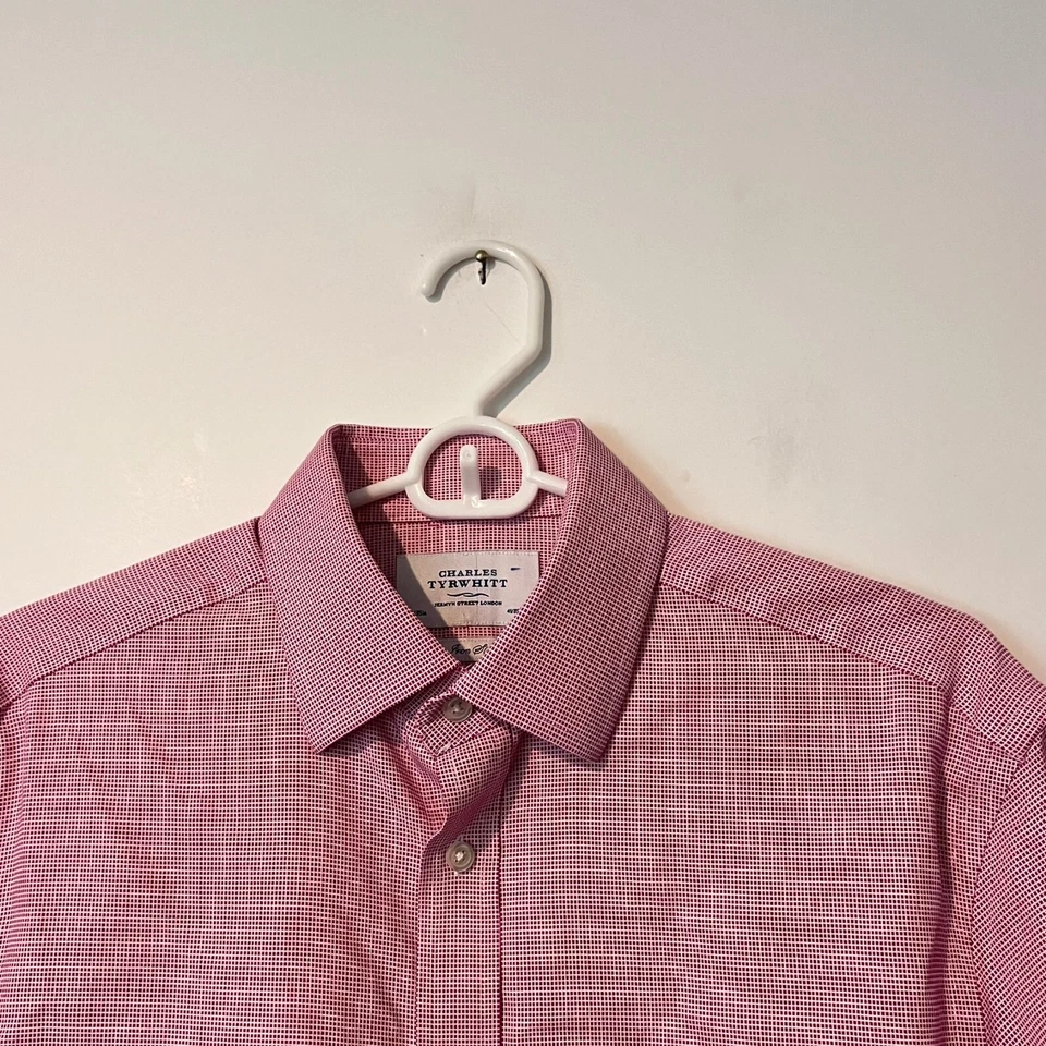 Camisa Charles Tyrwhitt Para Hombre Talla 16/35 en 41/89 Cm Rosa Cuadros Sin Planchar Calce Ajustado Foto 2 de 4