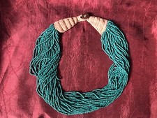 Boho A a -Seed Turquoise-Green Multilayer-Strand Bib-Collar Statement Necklace