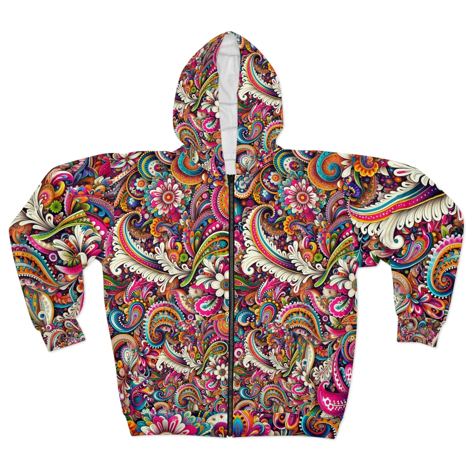 Psychedelic Paisley Bliss Unisex Zip Hoodie – Colorful All-Over Print Large Size