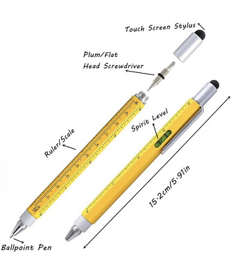 6-in-1 Stift Lineal, Wasserwaage, Kugelschreiber, Stylus Multifunktionswerkzeug