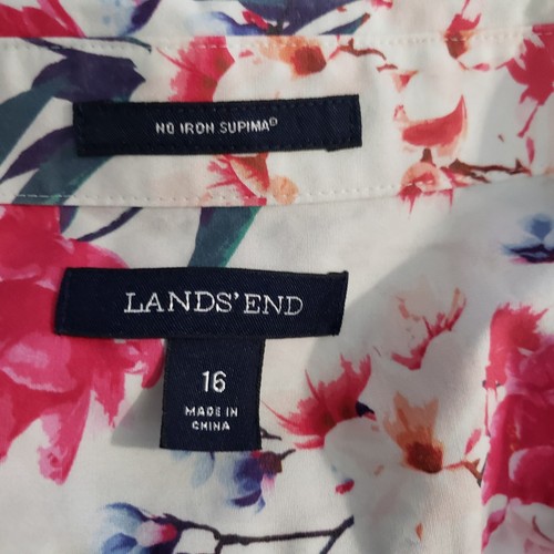 Lands End Womens Floral Button Up Top SIZE 16 Long Sleeve No Iron Supima Cotton - Picture 10 of 10
