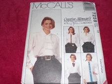 🌹McCALL'S #7259-LADIES (4 STYLE) BLOUSES w/DETACH ACCESSORIES PATTERN 10-18 FF