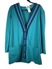 Leslie Fay Vintage Cardigan Turquoise Women's 16 Cover Up Made In USA Button Up