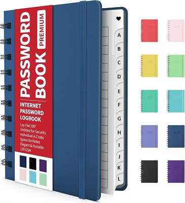 Password Book with Individual Alphabetical, 4''X5.5'' Small Password Notebook Blue