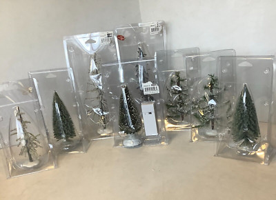 Lot of 9 Lemax Christmas Village Trees w/Packages Frosted Snow 7''-10''