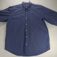 Mens Izod Premium Essentials Large Purple/Navy Checkered Long Sleeve Dress Shirt