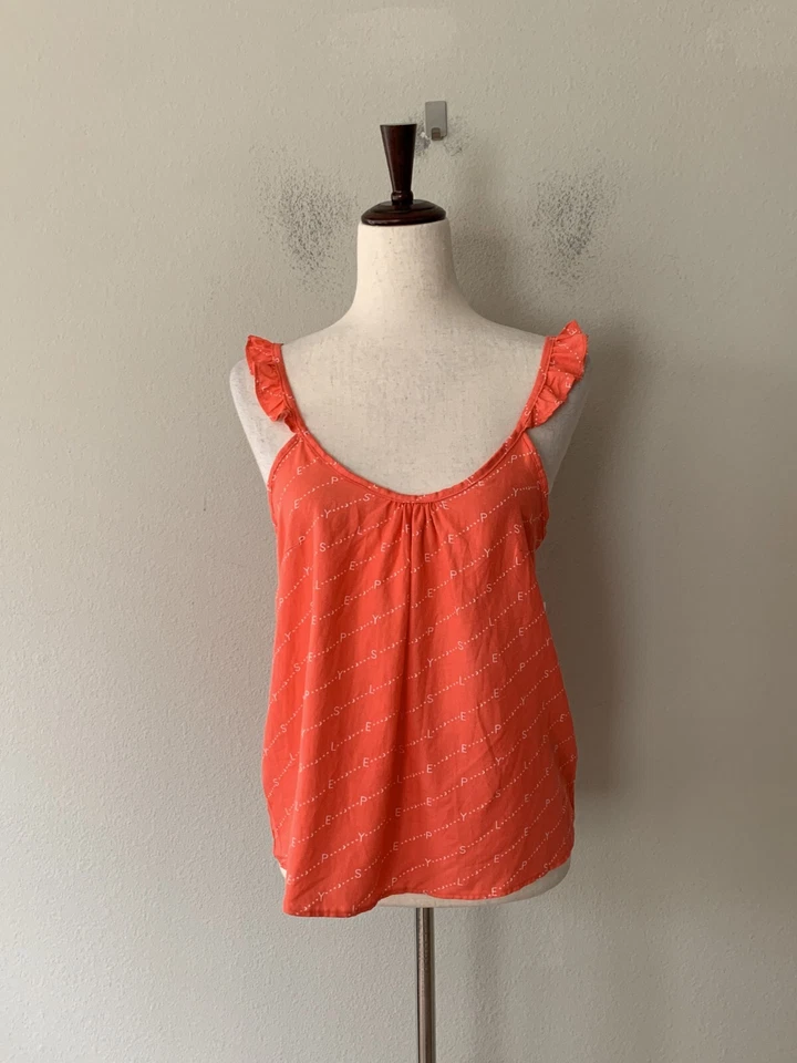 ¡NUEVO CON ETIQUETAS! Conjunto de pijama sin mangas y pantalones cortos estampados con volantes Jenni para mujer talla XS naranja dormido Foto 4 de 4