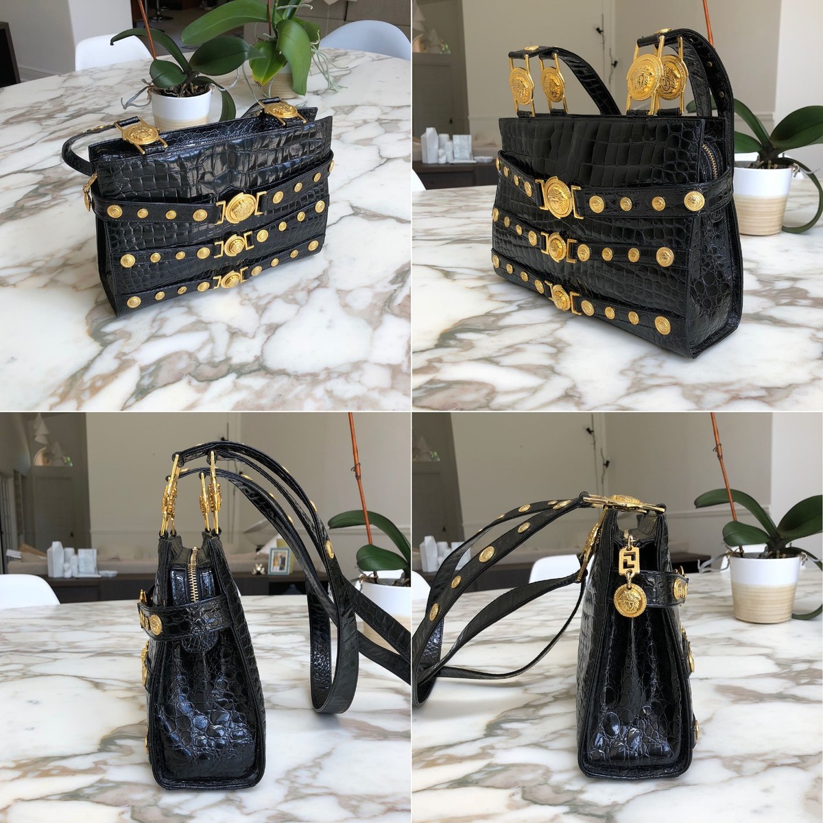 GIANNI VERSACE black shoulder bag w/ Medusa medallions Bondage