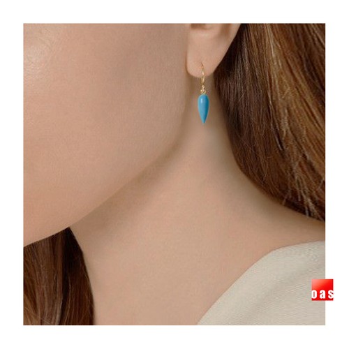 Pendientes de diseñador de caráculo turquesa de oro puro de 18 K 14 K para la bella durmiente #0911 - Imagen 2 de 12