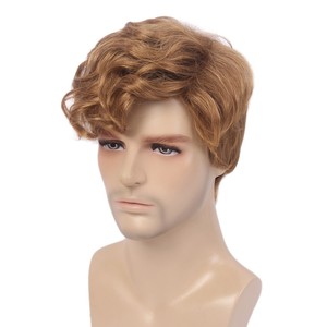 Curly Wavy Mens Wigs Short Male Layered Ombre Brown Cosplay