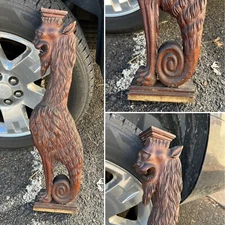 VINTAGE or ANTIQUE CARVED WOOD STATUE DRAGON GRIFFIN FURNITURE SALVAGE