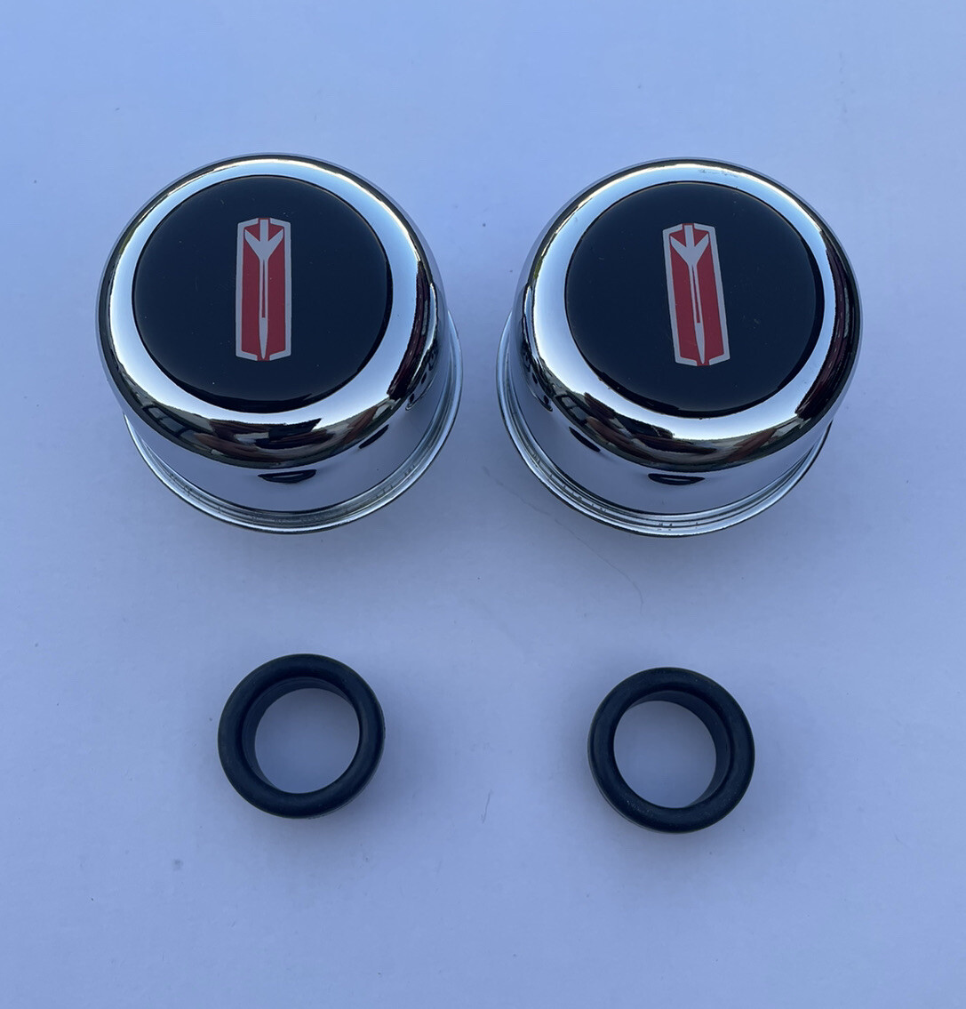 Chrome Valve Cover Breathers & Grommets OLDSMOBILE RED/BLACK LOGO SET 4