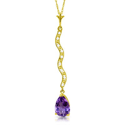 1.79 CTTW 14K Solid gold 18'' fine Words Of Love Amethyst Diamond Necklace