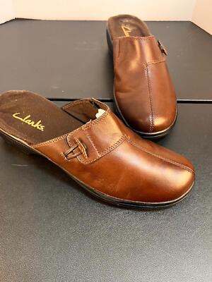 Clarks Women's Brown Leather Mules - Comfortable Slip Ons - Read Description
