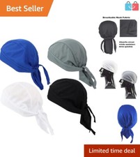 Sweat Wicking Skull Caps - 4 Pack Breathable Mesh Beanie with Adjustable Ties