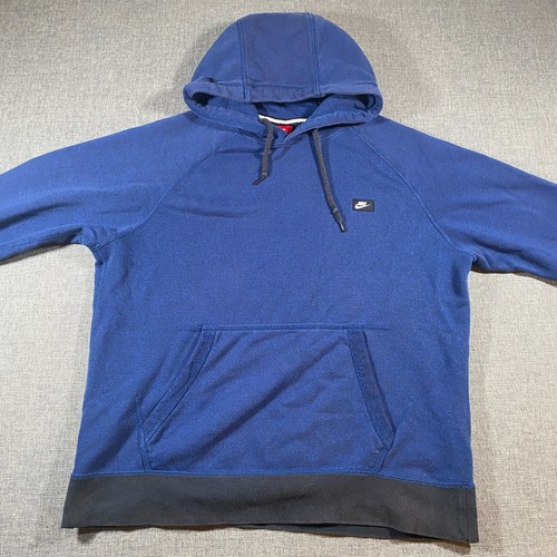 Nike AW77 French Terry Shoebox Logo Hoodie Sweatshirt Mens Large Blue Fleece
