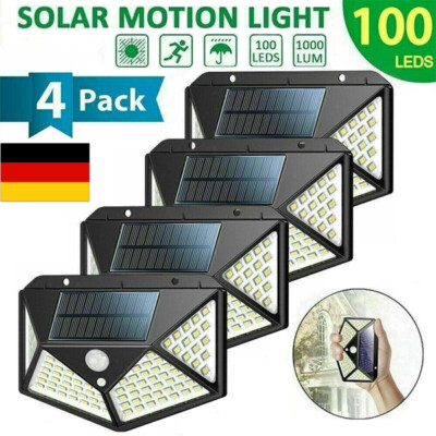 100 LED SOLARLEUCHTE SOLARLAMPE BEWEGUNGSMELDER AUßEN FLUTER SENSOR STRAHLER 4/8