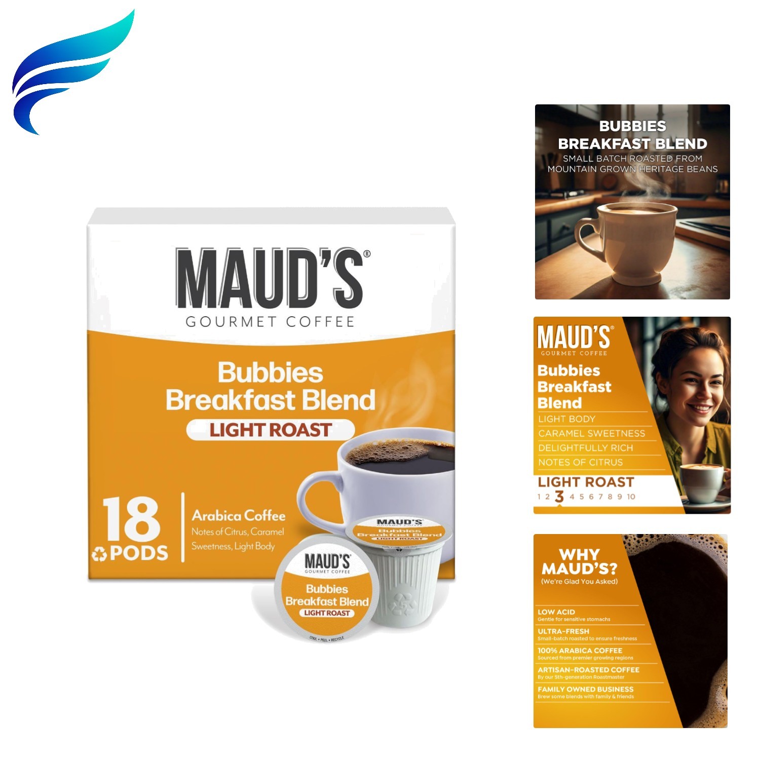 Breakfast Blend Coffee Pods, 18 ct, Light Roast Coffee in Re