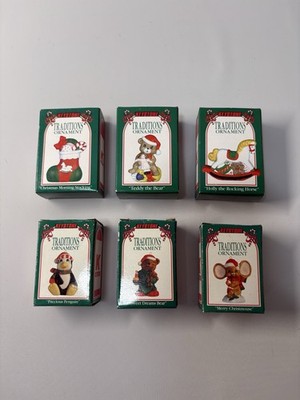 1990s Christmas Ornaments KeyStone Lot Of 6 Ceramic Minis With Boxes Vintage