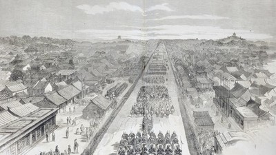 Beijing China lg vintage print 1861  Elgin's Entrance into Pekin to sign treaty