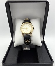 Tory Burch TBW7215 Women's Ravello Gold-Tone Black Leather Band Watch - *NEW*