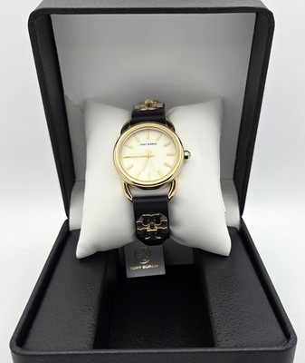 Tory Burch TBW7215 Women's Ravello Gold-Tone Black Leather Band Watch - *NEW*