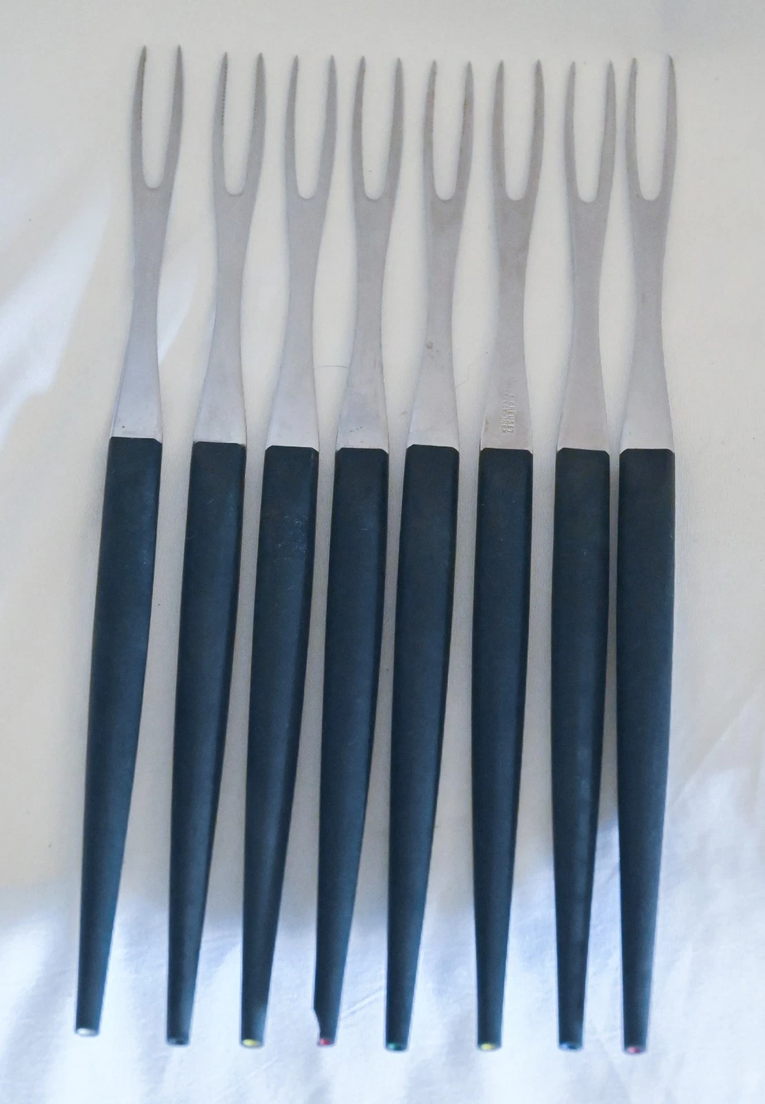 Le Creuset Fondue Forks Set of 8 Black Handle Stainless Steel France Vintage