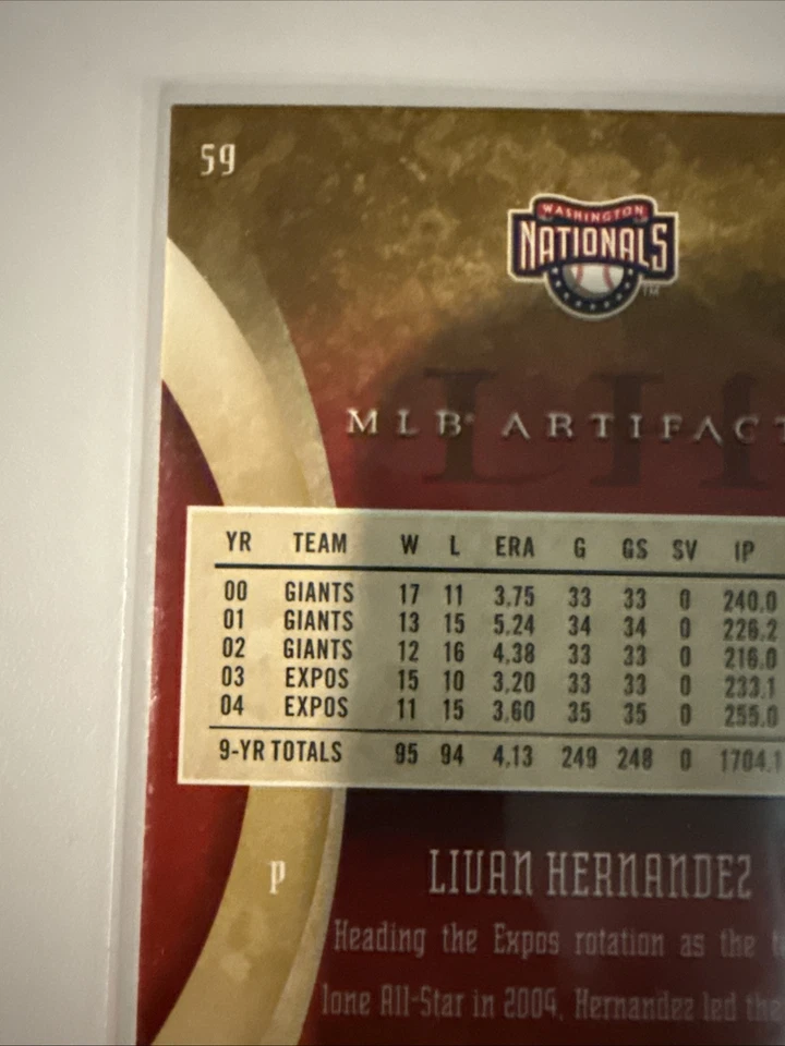2005 Upper Deck Artifacts Livan Hernandez #59 Nationals - Image 3 of 3
