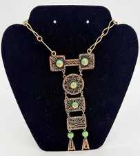 Retro Casa Maya Kette Mexiko Kupfer Messing Jade Collier Boho Ethno Schmuck 50er