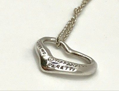 Tiffany Elsa Peretti Open Heart Pendant Necklace Silver 925