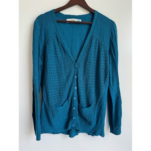 Anthropologie Sparrow Anza Cardigan open knit cotton linen blue turquoise