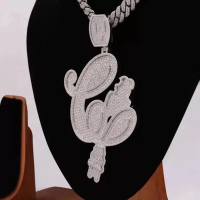 3.10Ct Round Cut Real Moissanite Customized Letter Pendant 14K White Gold Plated