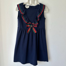 Gucci Girls Dress Navy Blue Front Bow Sleeveless Kids Size 6