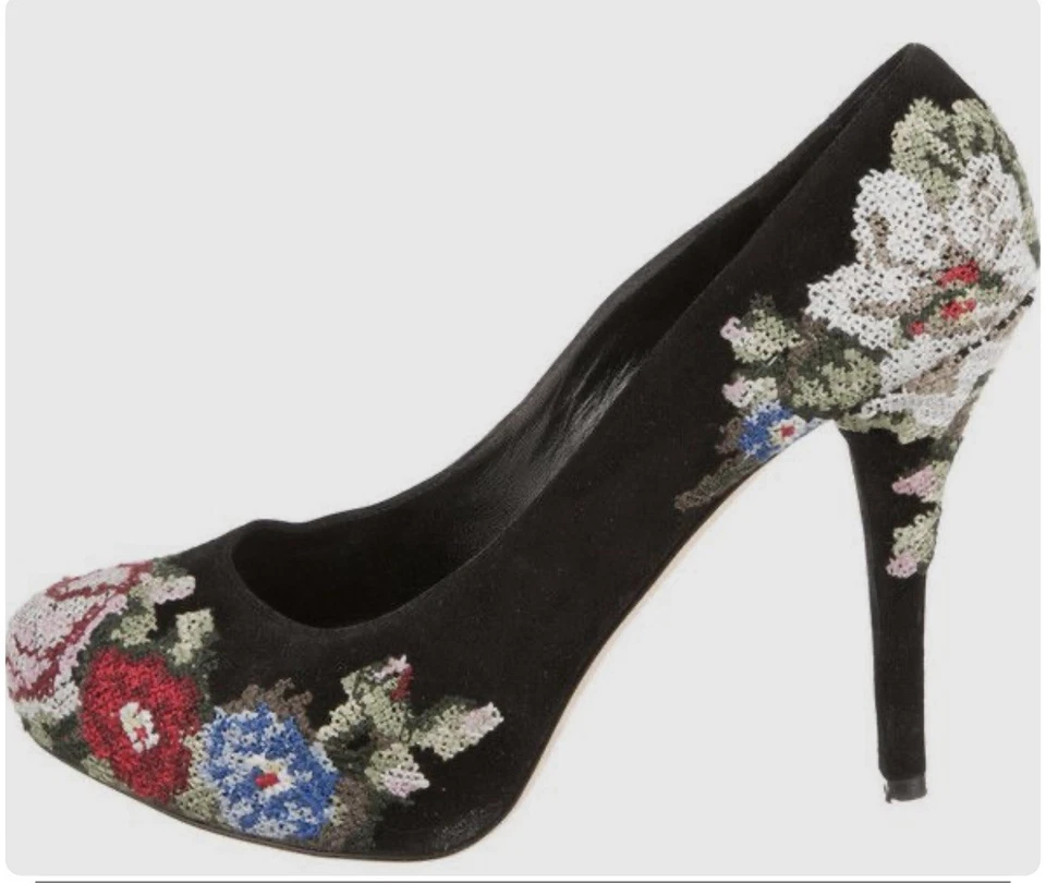 Bomba Dolce&Gabbana Gamuza Floral Bordada Cosida en Cruz Patform 38.5 Foto 3 de 3